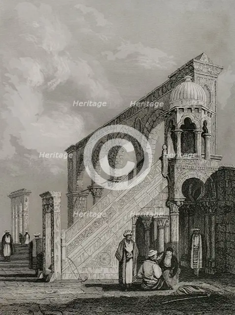 Pulpit on the platform of the Mosque of Omar, Jerusalem, 1840.  Creator: Émile Rouargue.