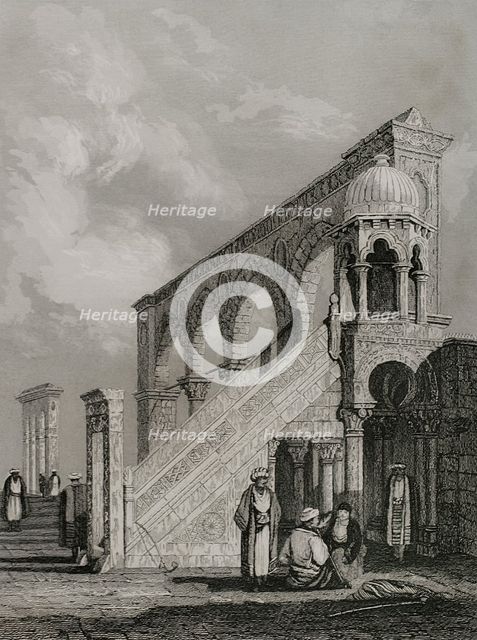 Pulpit on the platform of the Mosque of Omar, Jerusalem, 1840.  Creator: Émile Rouargue.