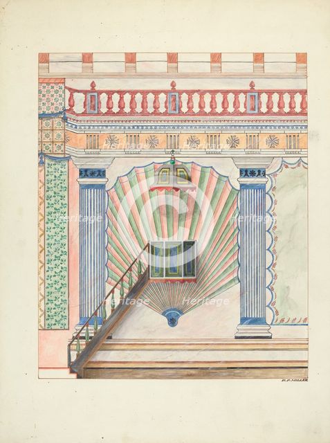 Pulpit and Wall Painting, 1937. Creator: Randolph F Miller.