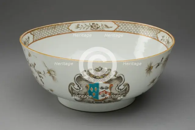 Punch Bowl with the arms of Smith impaling Horne, Jingdezhen, c. 1740. Creator: Jingdezhen Porcelain.