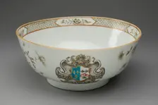 Punch Bowl with the arms of Smith impaling Horne, Jingdezhen, c. 1740. Creator: Jingdezhen Porcelain