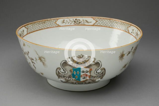 Punch Bowl with the arms of Smith impaling Horne, Jingdezhen, c. 1740. Creator: Jingdezhen Porcelain.