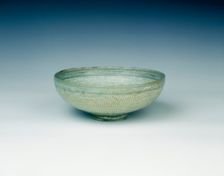 Punch'ong celadon bowl with stamped decoration, Choson dynasty, Korea, 15th century. Creator: Unknown