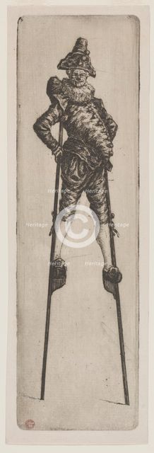 Punchinello on Stilts, c. 1888. Creator: Henri Charles Guérard (French, 1846-1897).