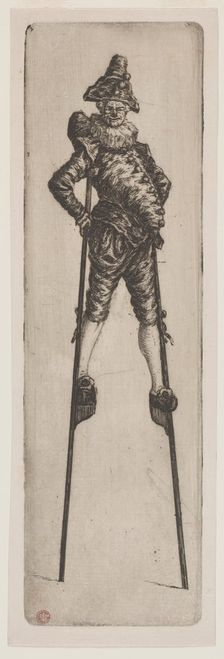 Punchinello on Stilts, c. 1888. Creator: Henri Charles Guérard (French, 1846-1897)