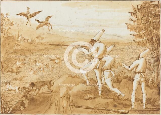 Punchinellos Hunting Waterfowl, c. 1800. Creator: Giovanni Battista Tiepolo.