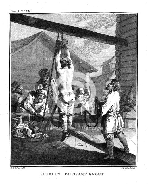 Punishment with a Great Knout. From Voyage en Sibérie, 1766. Artist: Le Prince, Jean-Baptiste (1734-1781)