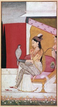 Punjabi illustration of a lady with a hawk. Creator: Unknown