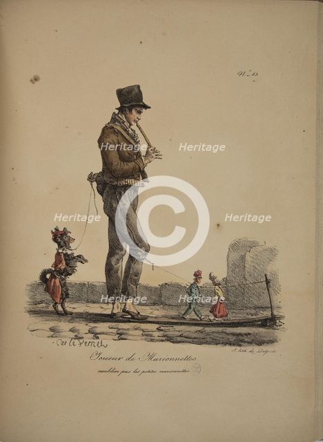 Puppet player. From the Series "Cris de Paris" (The Cries of Paris), 1815. Creator: Vernet, Carle (1758-1836).