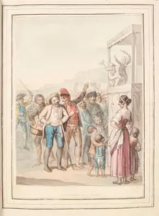 Puppet Show at Naples, leaf from A Collection of Dresses by David Allan Mostly from Nature 1776. Creator: David Allan