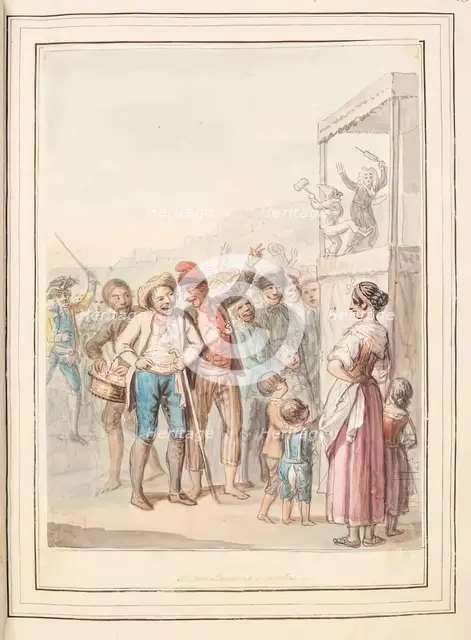 Puppet Show at Naples, leaf from 'A Collection of Dresses by David Allan Mostly from Nature', 1776. Creator: David Allan.