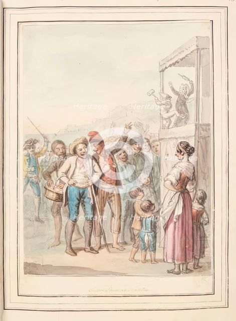 Puppet Show at Naples, leaf from 'A Collection of Dresses by David Allan Mostly from Nature', 1776. Creator: David Allan.
