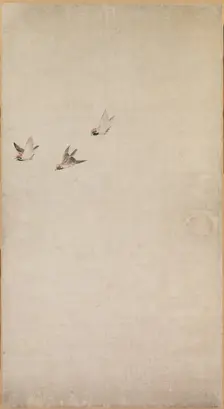 Puppies, Sparrows and Chrysanthemums, 1754-1799. Creator: Nagasawa Rosetsu (Japanese, 1754-1799)