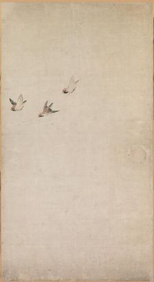 Puppies, Sparrows and Chrysanthemums, 1754-1799. Creator: Nagasawa Rosetsu (Japanese, 1754-1799)