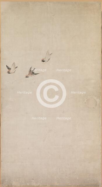 Puppies, Sparrows and Chrysanthemums, 1754-1799. Creator: Nagasawa Rosetsu (Japanese, 1754-1799).