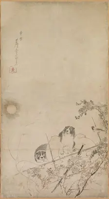 Puppies, Sparrows and Chrysanthemums, 1754-1799. Creator: Unknown