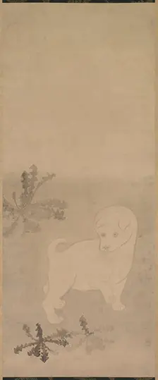 Puppy with Dandelions, 1600-1640. Creator: Tawaraya S?tatsu (Japanese, died c. 1640)