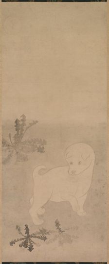 Puppy with Dandelions, 1600-1640. Creator: Tawaraya S?tatsu (Japanese, died c. 1640)