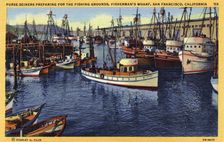 Purse seiners, Fisherman's Wharf, San Francisco, California, USA, 1940