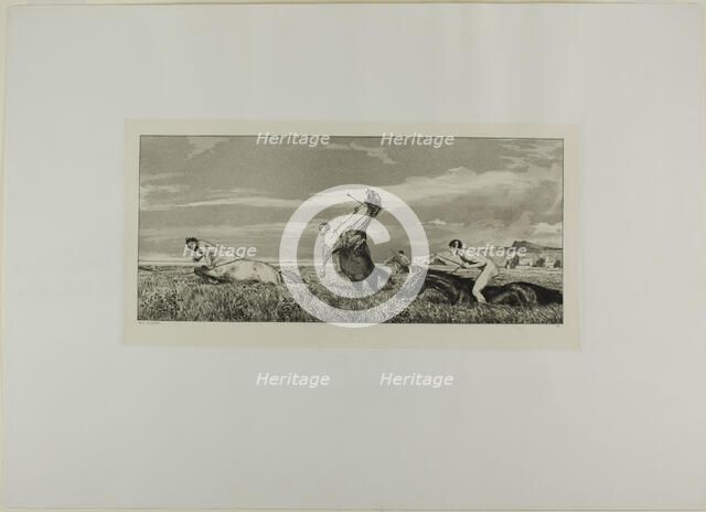 Pursued Centaur, plate three from Intermezzos, 1881. Creator: Max Klinger.