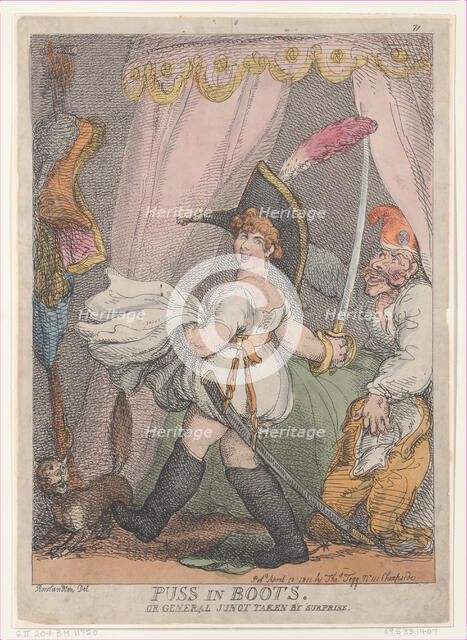 Puss in Boots or General Junot Taken by Surprise, April 12, 1811., April 12, 1811. Creator: Thomas Rowlandson.