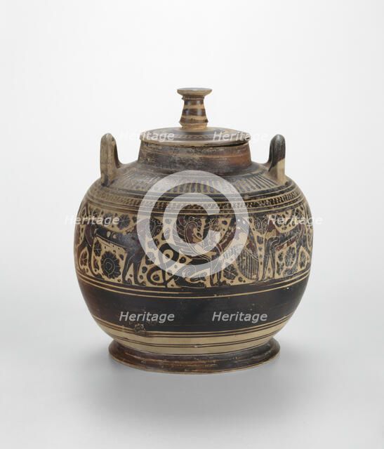 Pyxis (Container for Personal Objects), 580-570 BCE. Creator: Ampersand Painter.