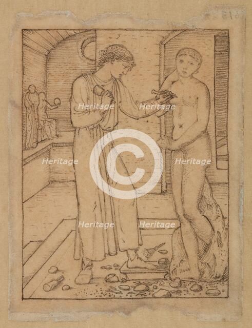 Pygmalion and the Image - Study for Pygmalion fashioning the Image, 1867. Creator: Sir Edward Coley Burne-Jones.