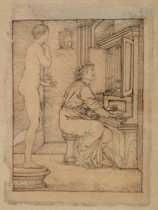Pygmalion and the Image - Study for Pygmalion playing the Organ, 1867. Creator: Sir Edward Coley Burne-Jones