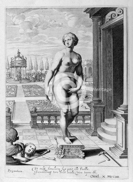 Pygmalion is enamoured with a statue he has made, 1655. Creator: Unknown.