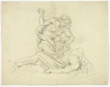 Pyramus and Thisbe (recto); Three Male Figures with Mausoleum Floor Plan (verso)..., 19th... Creator: Thomas Banks