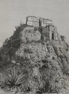 Pyramid of the Magician, also called House of the Dwarf, Uxmal, Mexico, 1892. Creator: Unknown