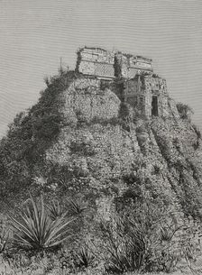 Pyramid of the Magician, also called House of the Dwarf, Uxmal, Mexico, 1892. Creator: Unknown