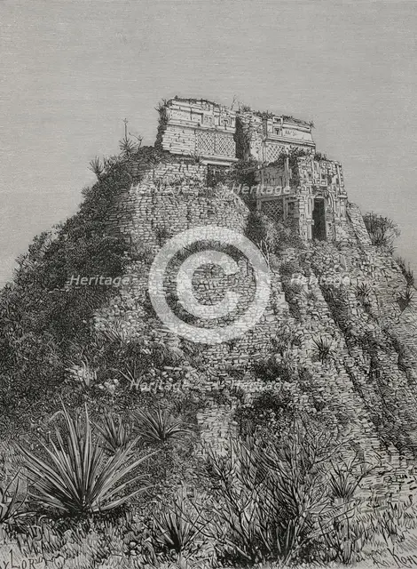 Pyramid of the Magician, also called House of the Dwarf, Uxmal, Mexico, 1892.  Creator: Unknown.