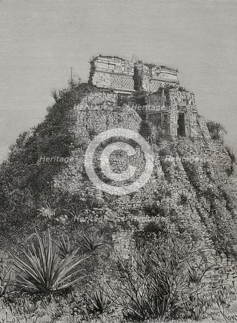 Pyramid of the Magician, also called House of the Dwarf, Uxmal, Mexico, 1892.  Creator: Unknown.