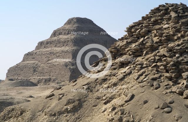 Pyramid of Userkaf (built c2490 BC) with the Djoser Pyramid in the background, Egypt, 2003. Creator: Unknown.