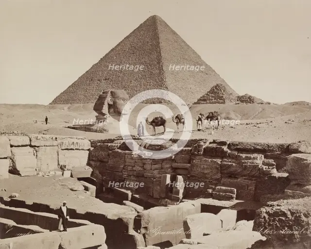 Pyramid of Cheops, the Sphinx and the Catacombs at Giza, 19th century. Creator: Zangaki.