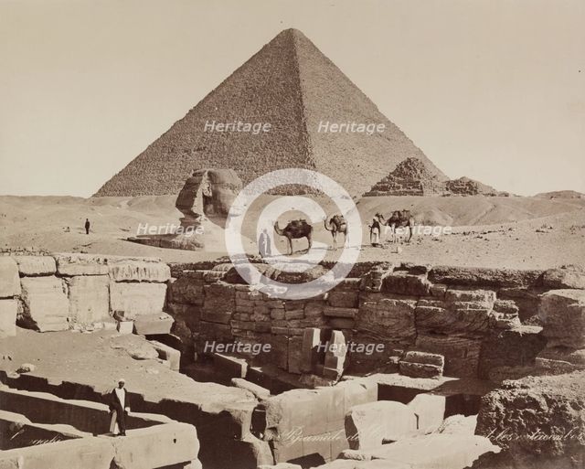Pyramid of Cheops, the Sphinx and the Catacombs at Giza, 19th century. Creator: Zangaki.