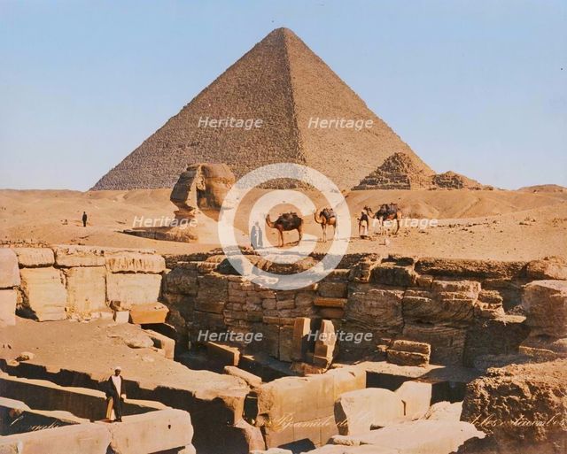 Pyramid of Cheops, the Sphinx and the Catacombs at Giza, 19th century. Creator: Zangaki.