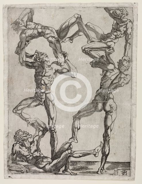 Pyramid of Five Men, c. 1543. Creator: Juste de Juste (French, 1505-1559).