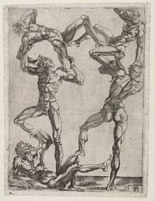 Pyramid of Five Men, c. 1543. Creator: Juste de Juste (French, 1505-1559)