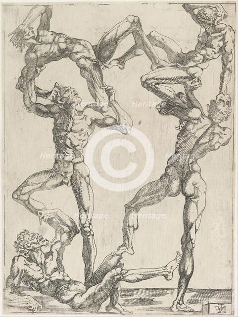 Pyramid of Five Men, ca 1543. Artist: Juste, Juste de (ca. 1505-ca. 1559)