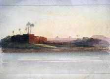 Pyramids from the Nile, Cairo Egypt, 19th century. Artist: GS Cautley