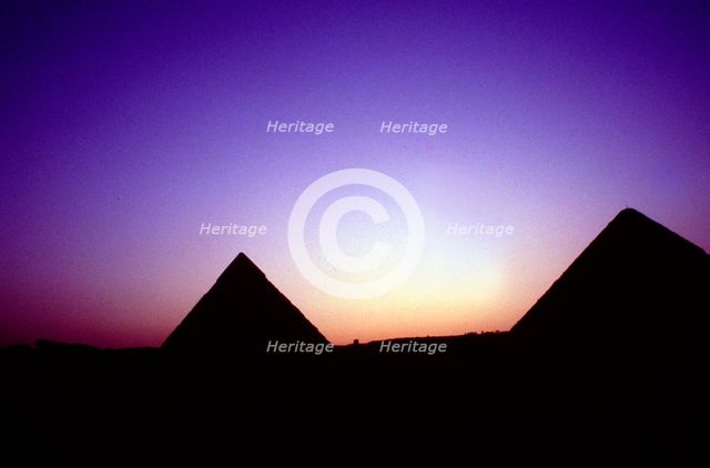 Pyramids of Giza, Egypt, at sunset, c26th century BC. Artist: Unknown