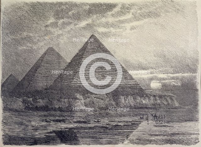 Pyramids of Egypt, German engraving from 1886, is one of the seven wonders of the world..