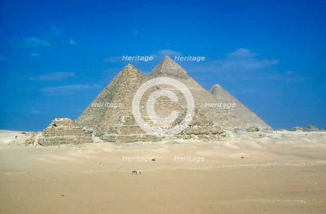 Pyramids of Khufu, Khafre and Mycerinus, Giza, Egypt, c26th century BC. Artist: Unknown