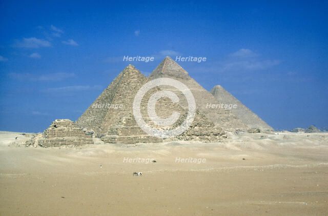 Pyramids of Khufu, Khafre and Mycerinus, Giza, Egypt, c26th century BC. Artist: Unknown