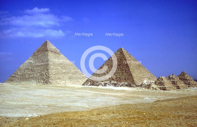 Pyramids of Khafre, Mycerinus & three pyramids of his Queens, 4th Dynasty, Giza, c2600-c2500 BC. Artist: Unknown