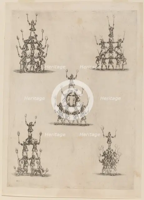 Pyramids of Jugglers, 1652. Creator: Stefano della Bella.