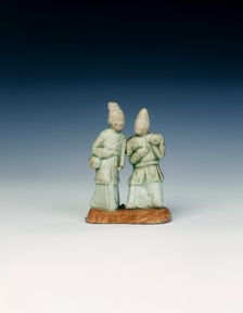 Qingbai twin drummer figures, Yuan dynasty, China, 1279-1368. Creator: Unknown