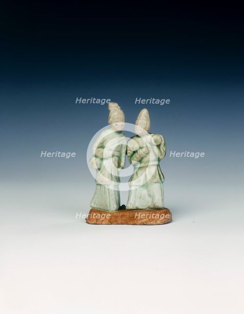 Qingbai twin drummer figures, Yuan dynasty, China, 1279-1368. Creator: Unknown.